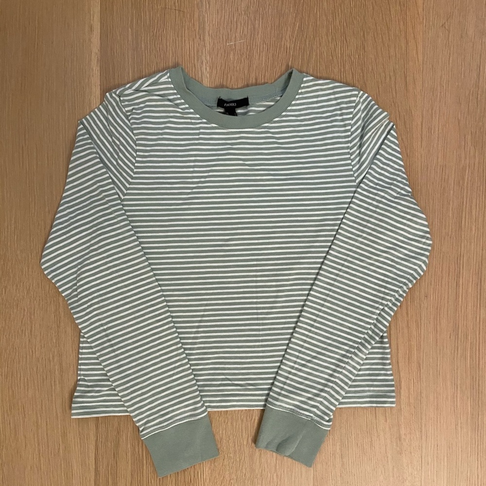 Forever 21 Green Long Sleeved Striped Shirt